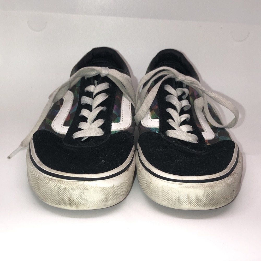 Women's Vans Black Suede Iridescent Checkerboard Size 7.5 Low Top Skater Lace Up - Picture 3 of 9